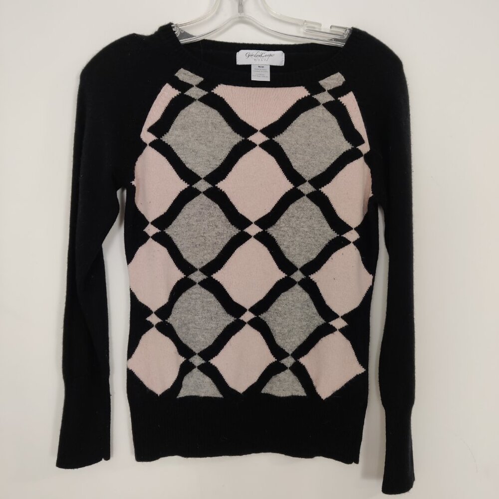 Gordon Cooper Golf Women's Sweater Size M Wool Cashmere Black Argyle Tennis Prep